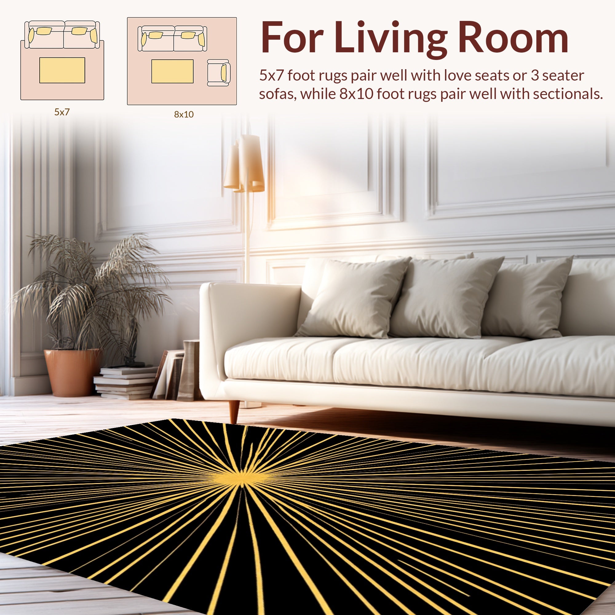 Radiant Sunburst Yellow Black Design Rug