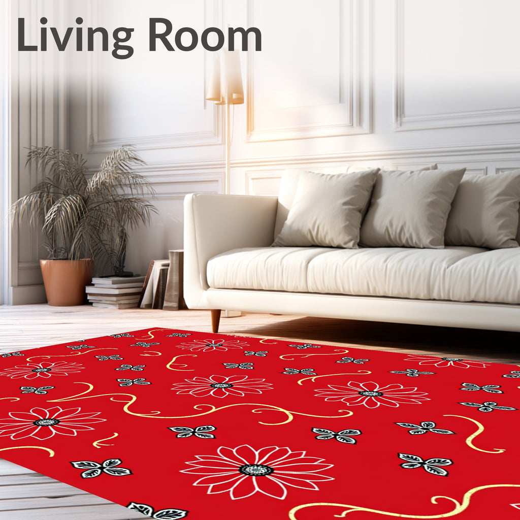 Vibrant Red Detailed Floral Vine Rug