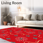 Vibrant Red Detailed Floral Vine Rug