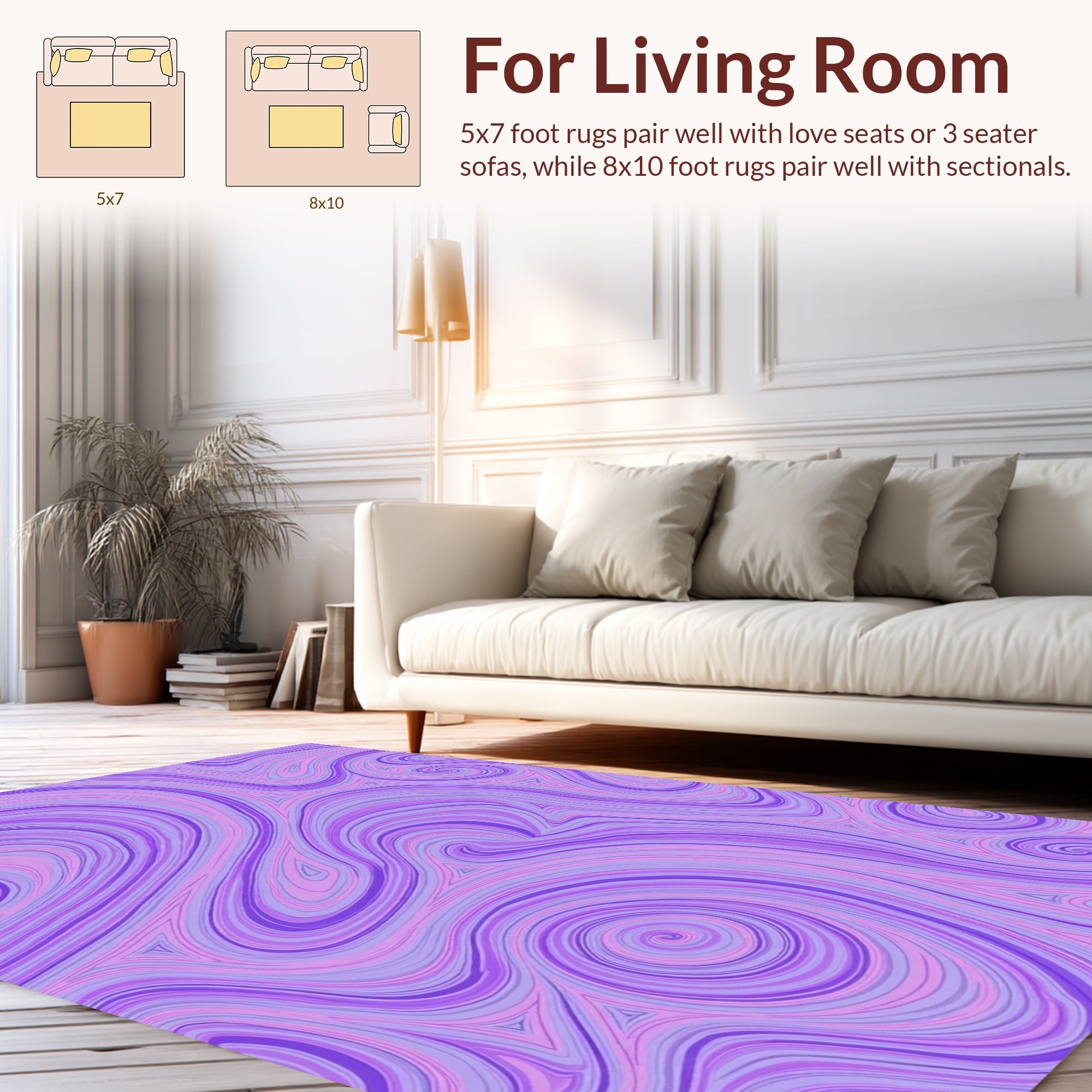 Swirling Lilac And Violet Abstract Lines Rug