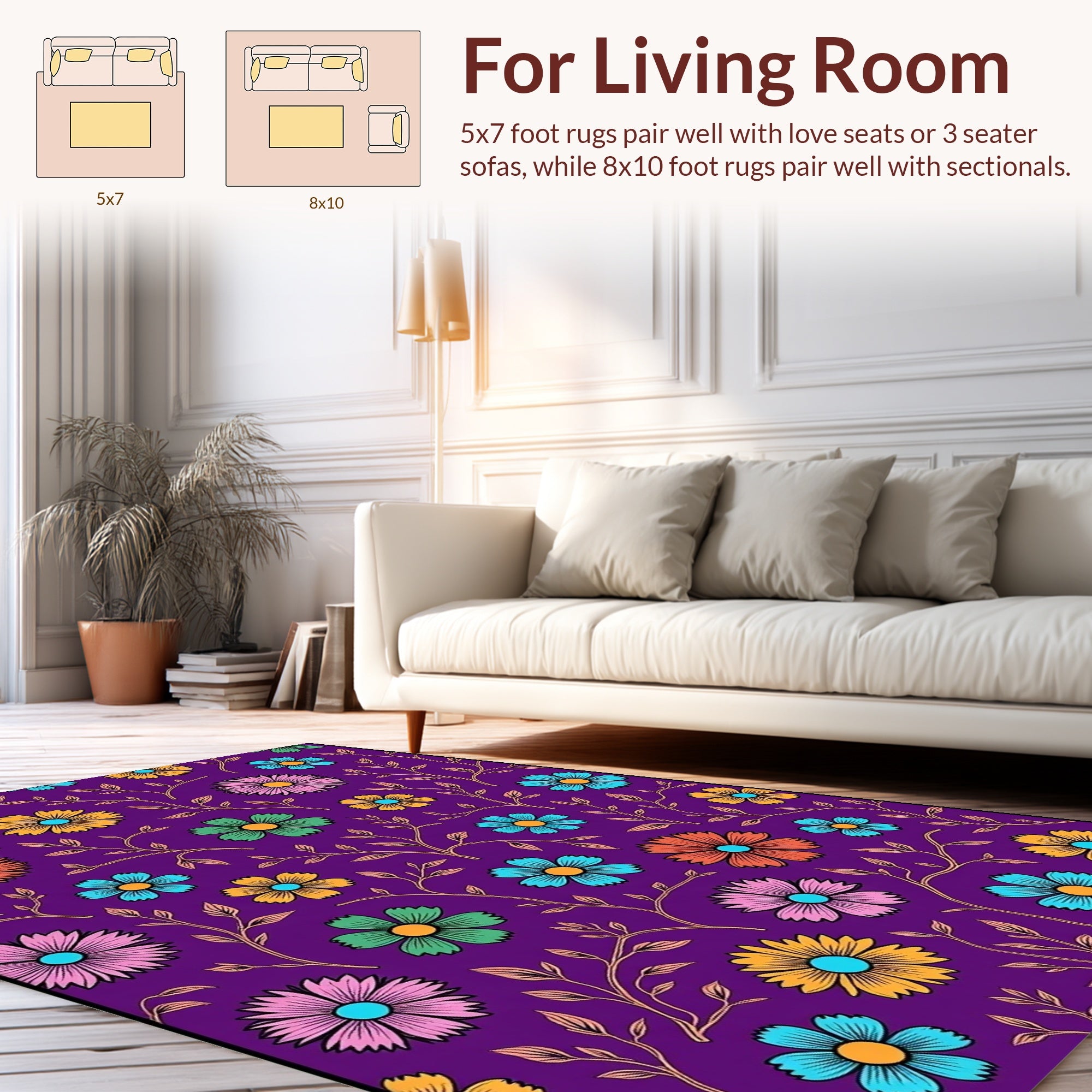 Vibrant Floral Vine Pattern Design Rug