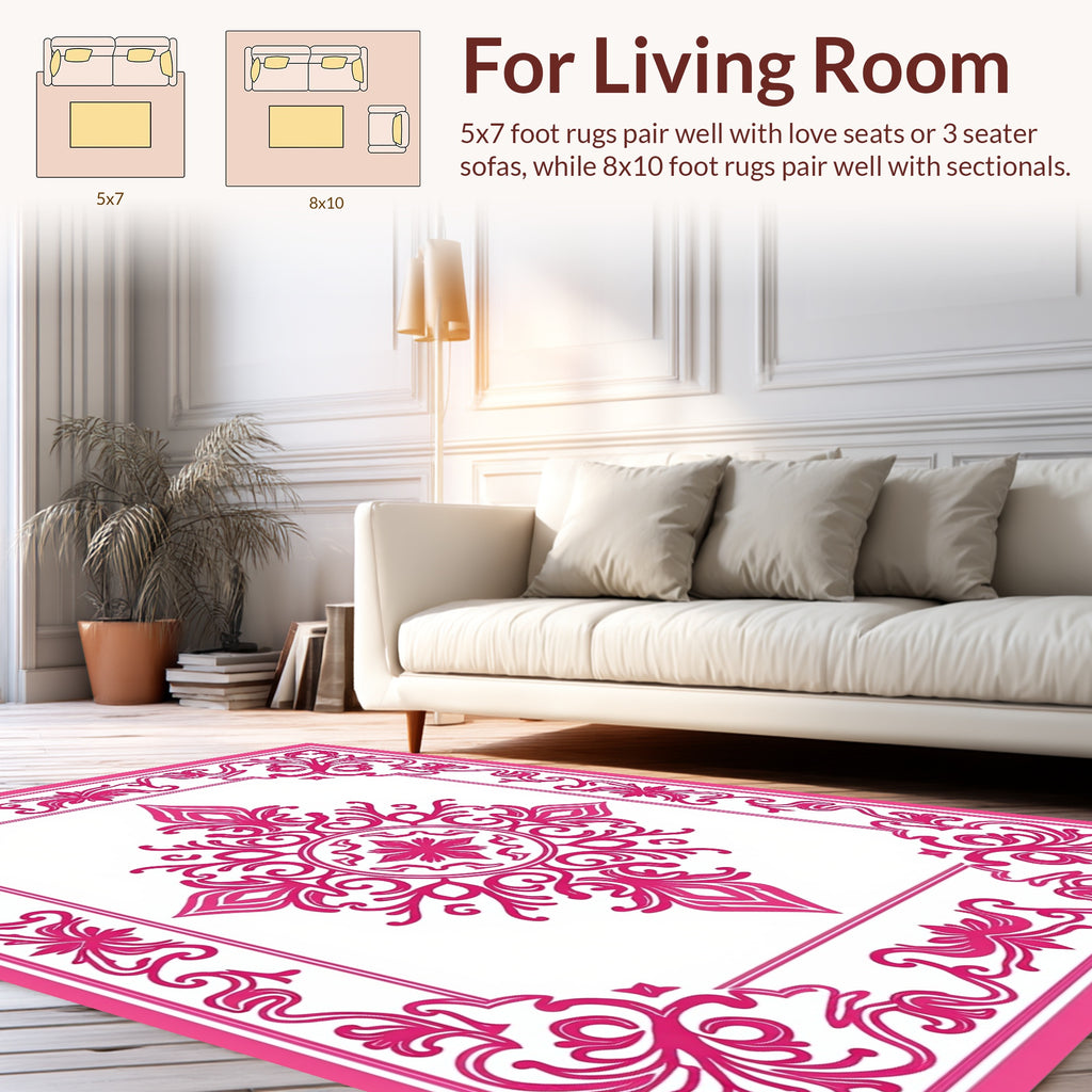 Vibrant Pink Floral Scrollwork Rug