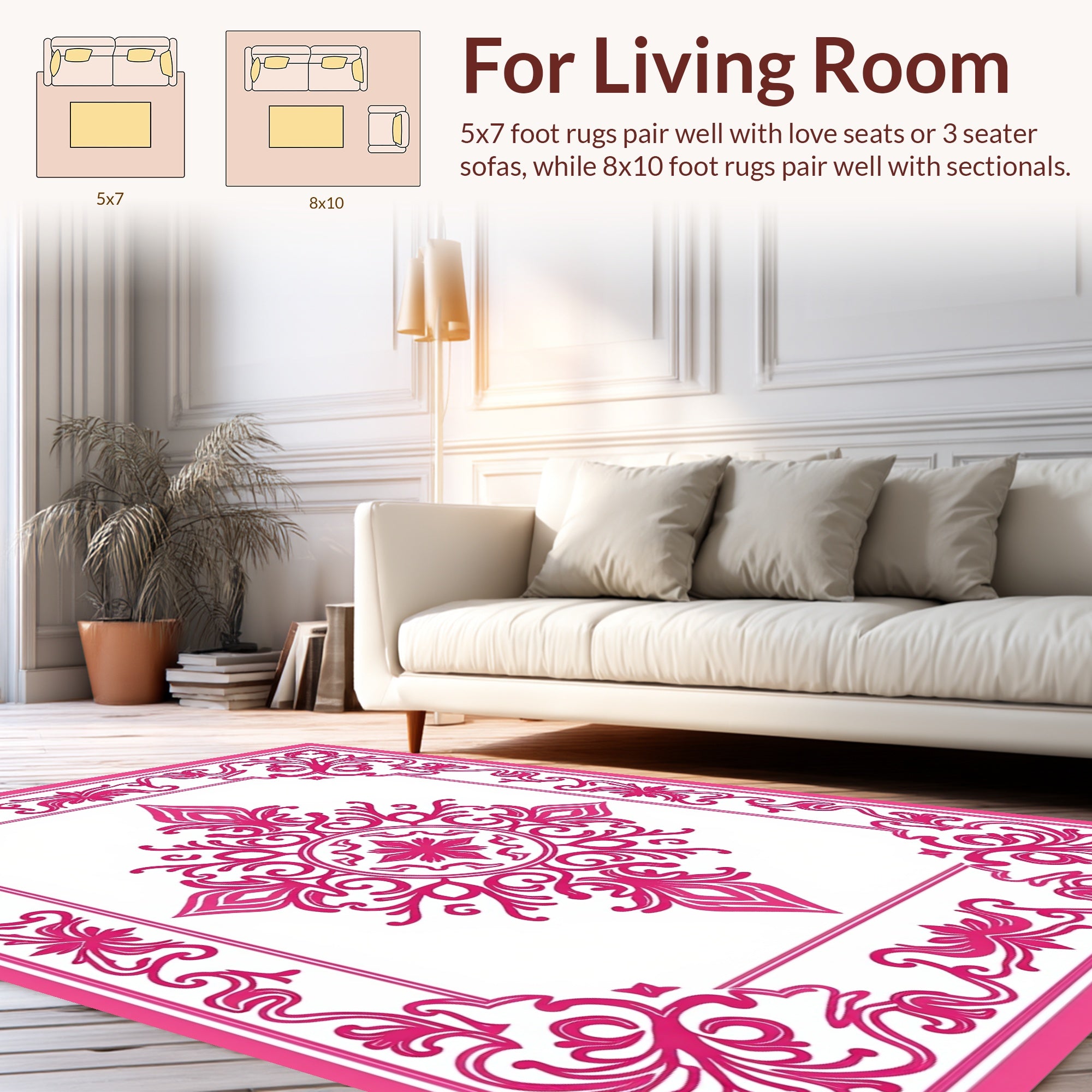 Vibrant Pink Floral Scrollwork Rug