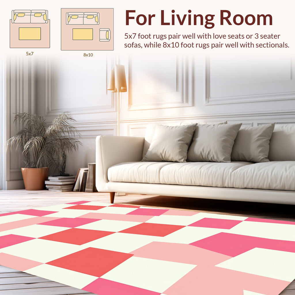 Geometric Pink White Checkered Pattern Rug