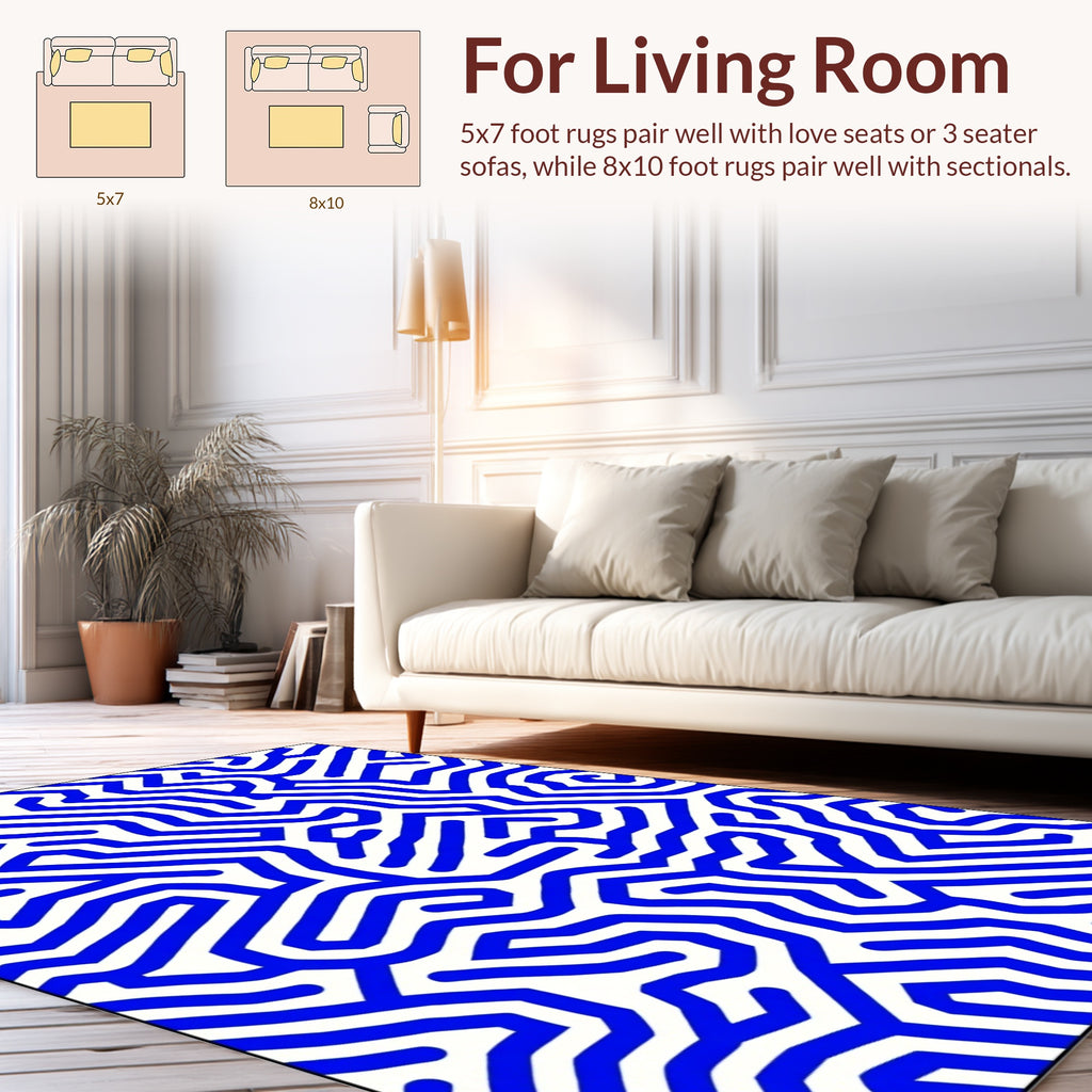 Abstract Blue Maze Pattern Rug