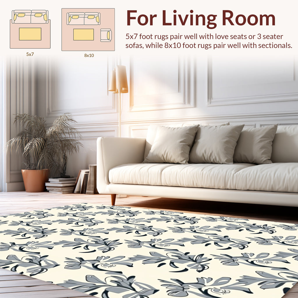 Abstract Floral Scroll Pattern Rug