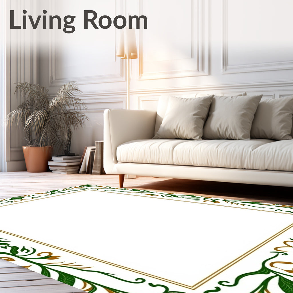 Ornate Emerald Vine Border Rug