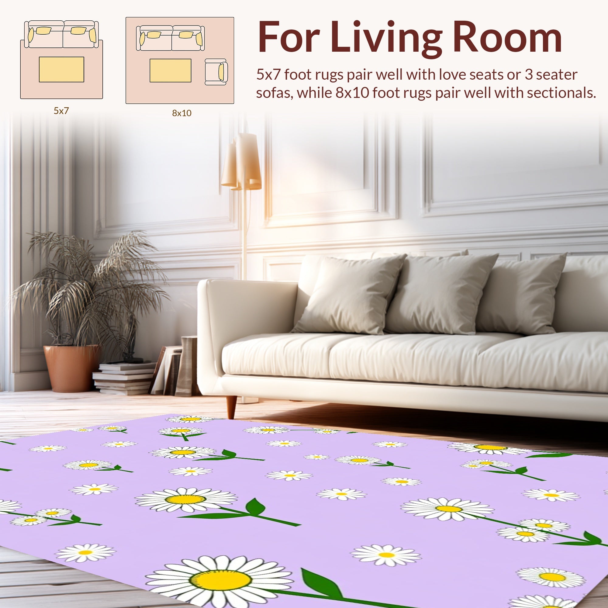 Pastel Purple Daisy Pattern Rug