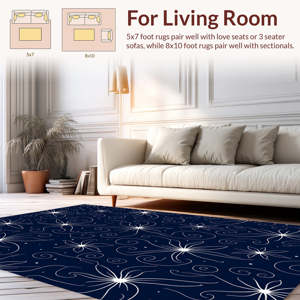 White Star Floral Swirls Pattern Rug