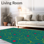 Teal Yellow Crimson Floral Swirl Rug