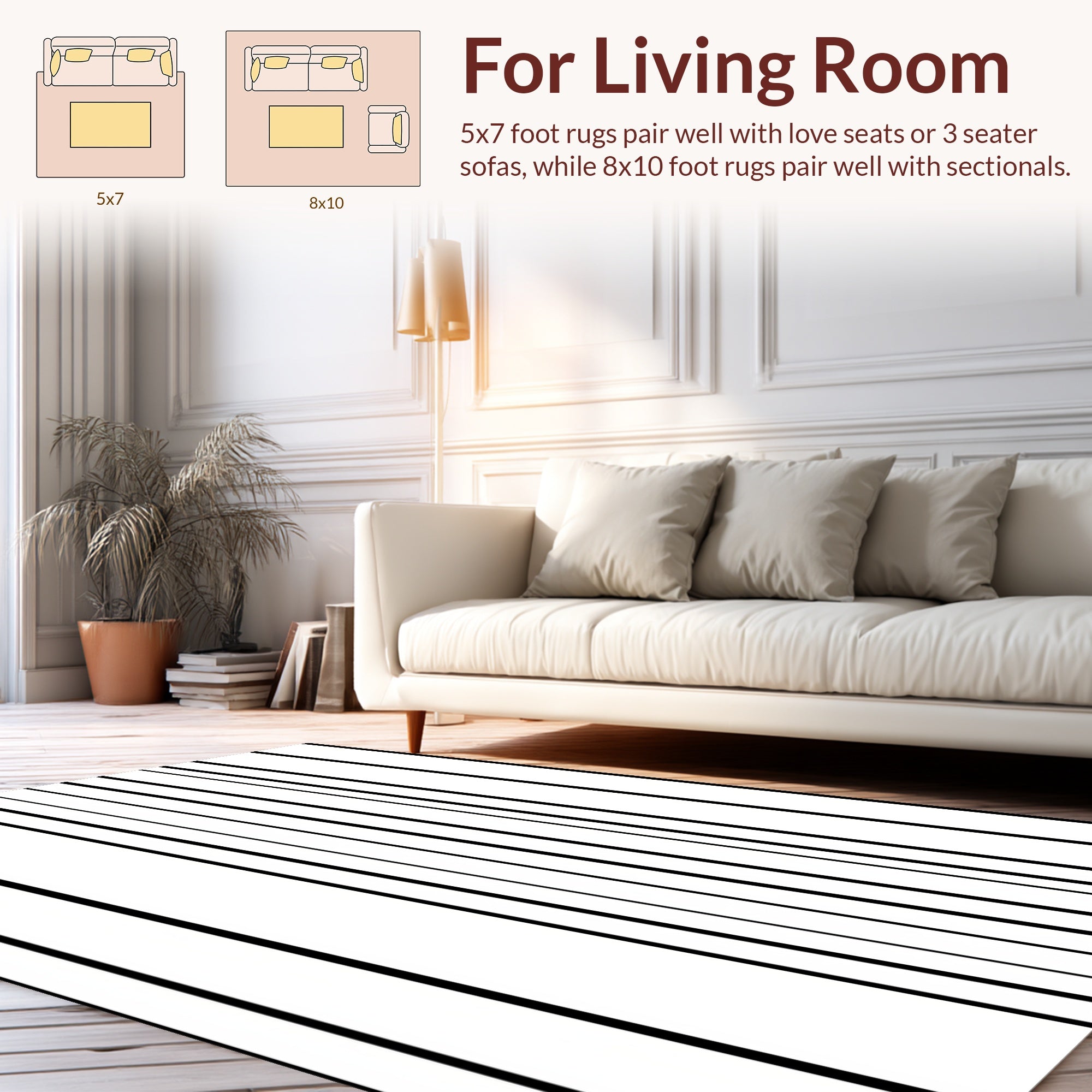 Bold Linear Black And White Stripes Rug