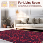 Deep Red Floral Damask Pattern Rug
