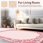 Elegant Pink Floral Scroll Border Design Rug