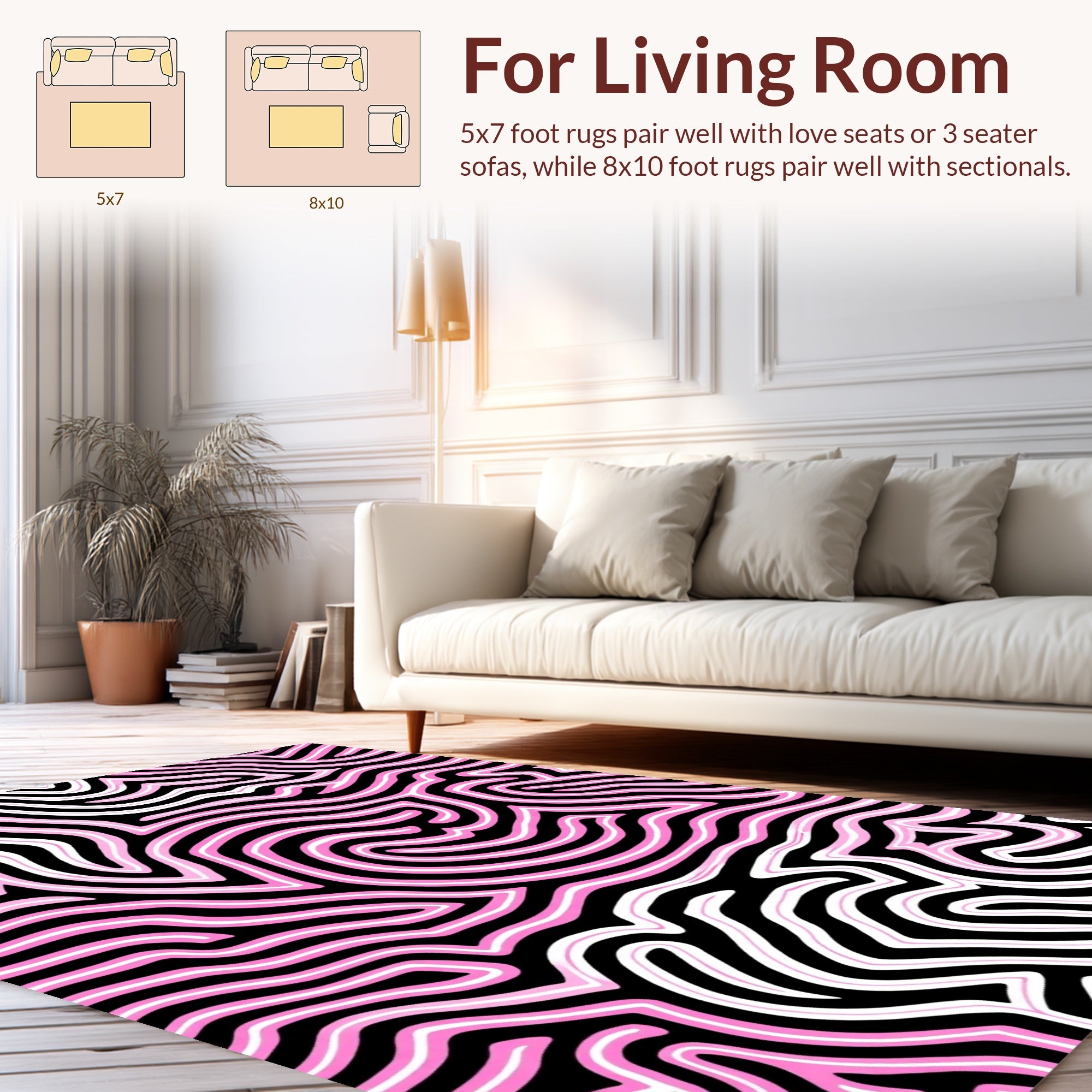 Abstract Pink White Lines Rug