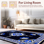Bold Blue White Geometric Floral Pattern Rug