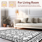 Ornate Black White Scroll Pattern Rug