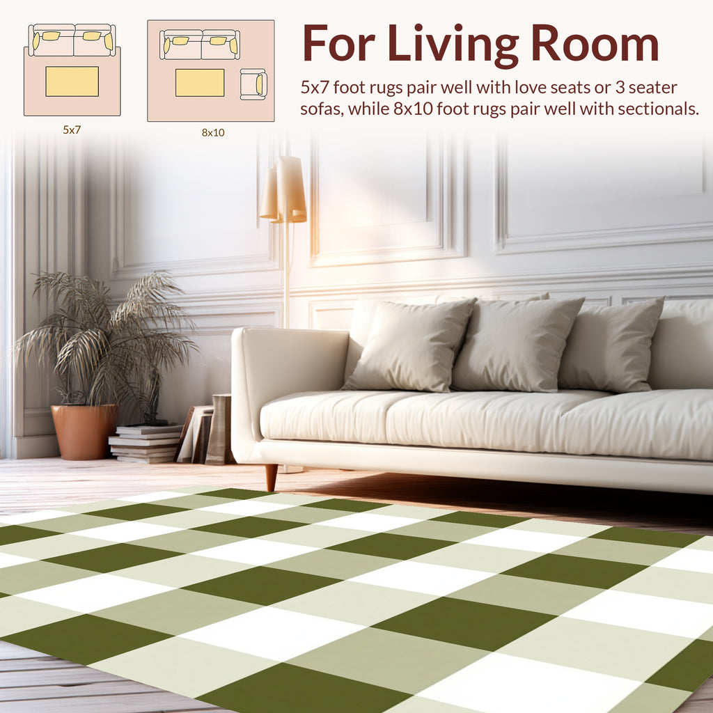 Olive Cream Buffalo Check Pattern Rug