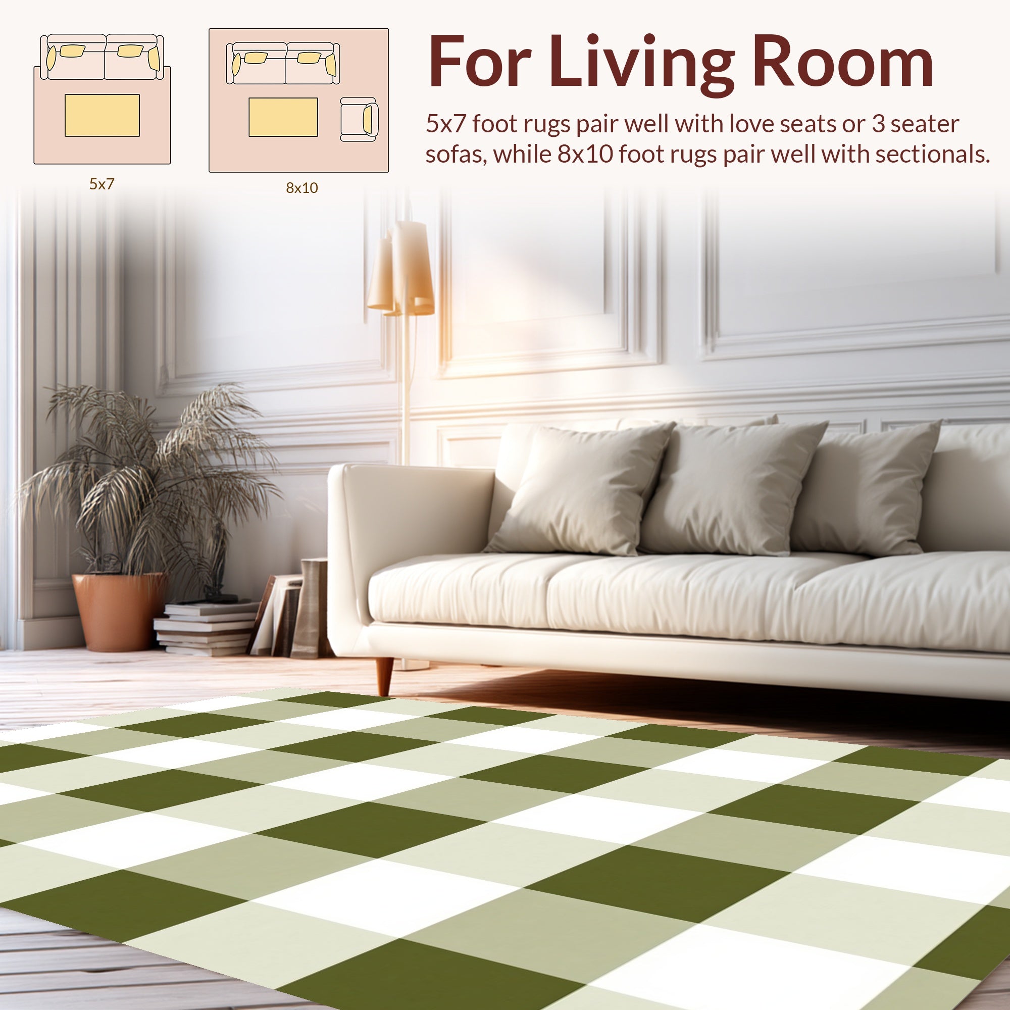 Olive Cream Buffalo Check Pattern Rug
