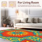 Vibrant Psychedelic Starburst Mandala Design Rug