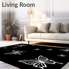 Black White Butterfly Flutter Rug