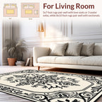 Intricate Black Floral Scroll Medallion Rug