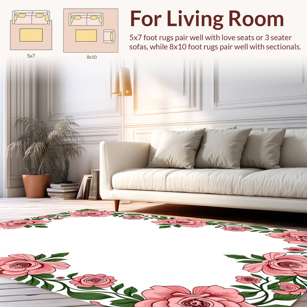 Vintage Pink Rose Floral Border Design Rug