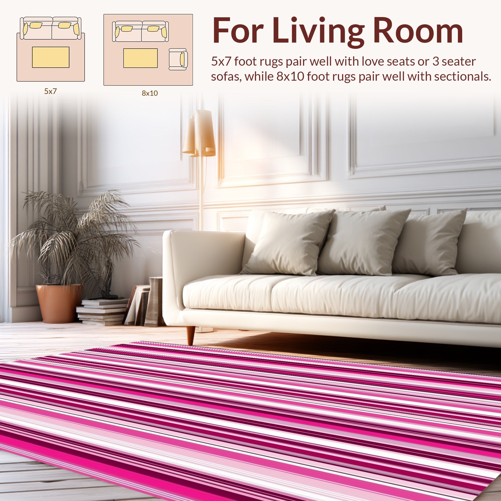 Pink Striped Modern Vertical Pattern Rug