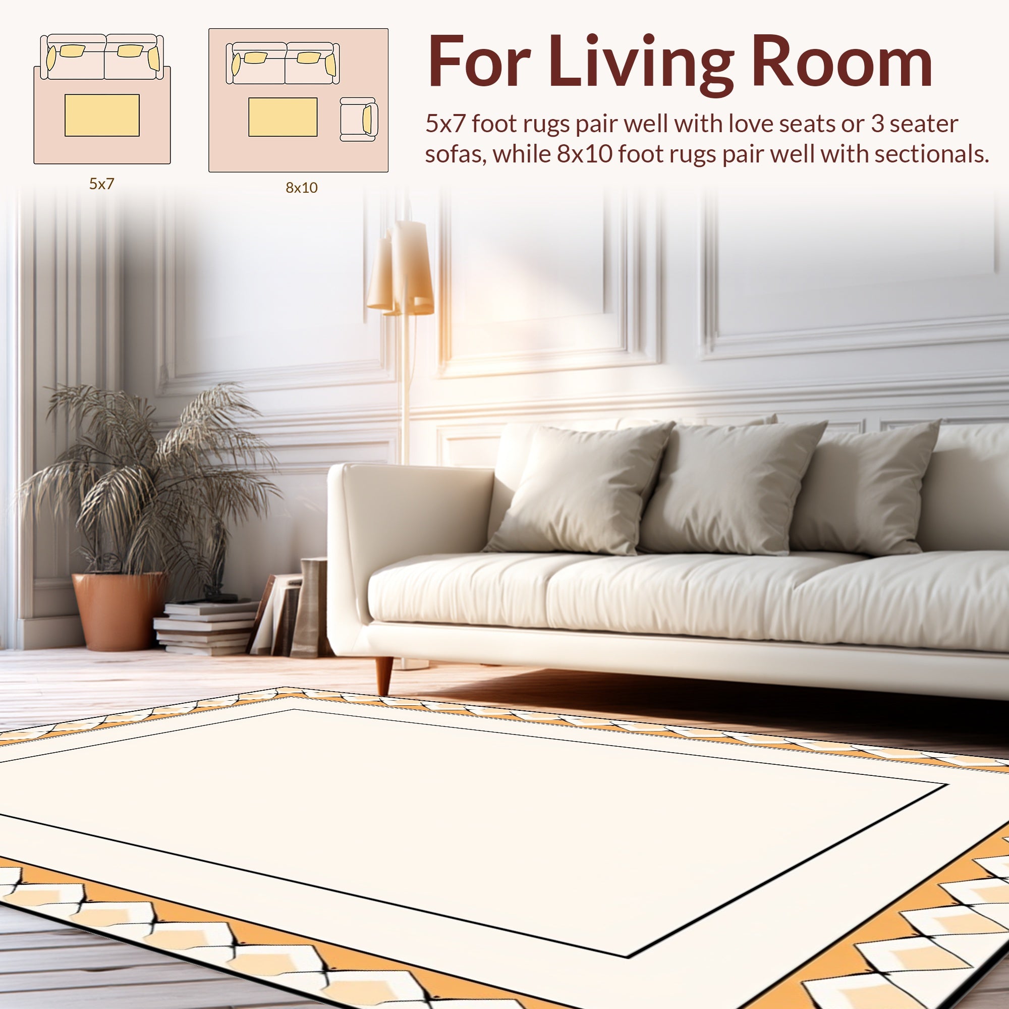 Geometric Border Cream Soft Orange Rug