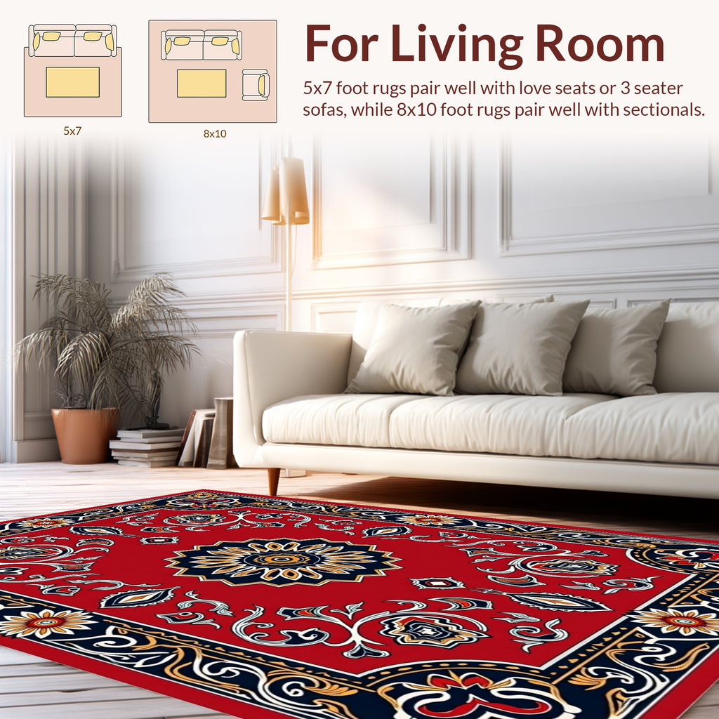 Ornate Red Floral Scrollwork Rug
