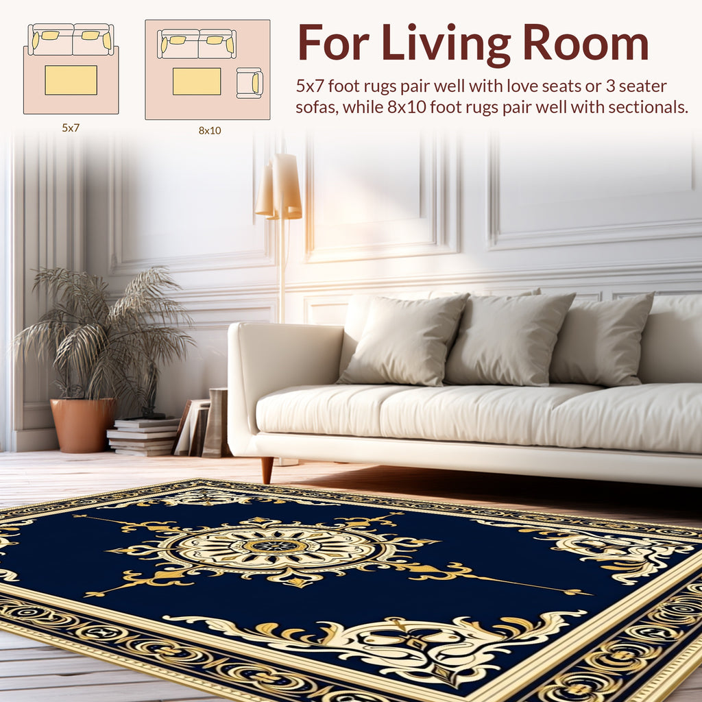 Intricate Gold Floral Medallion Design Rug