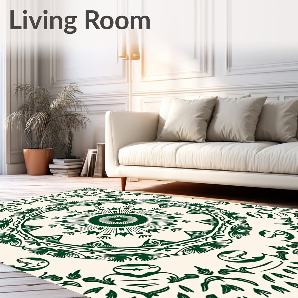 Deep Forest Green Mandalas Accents Rug