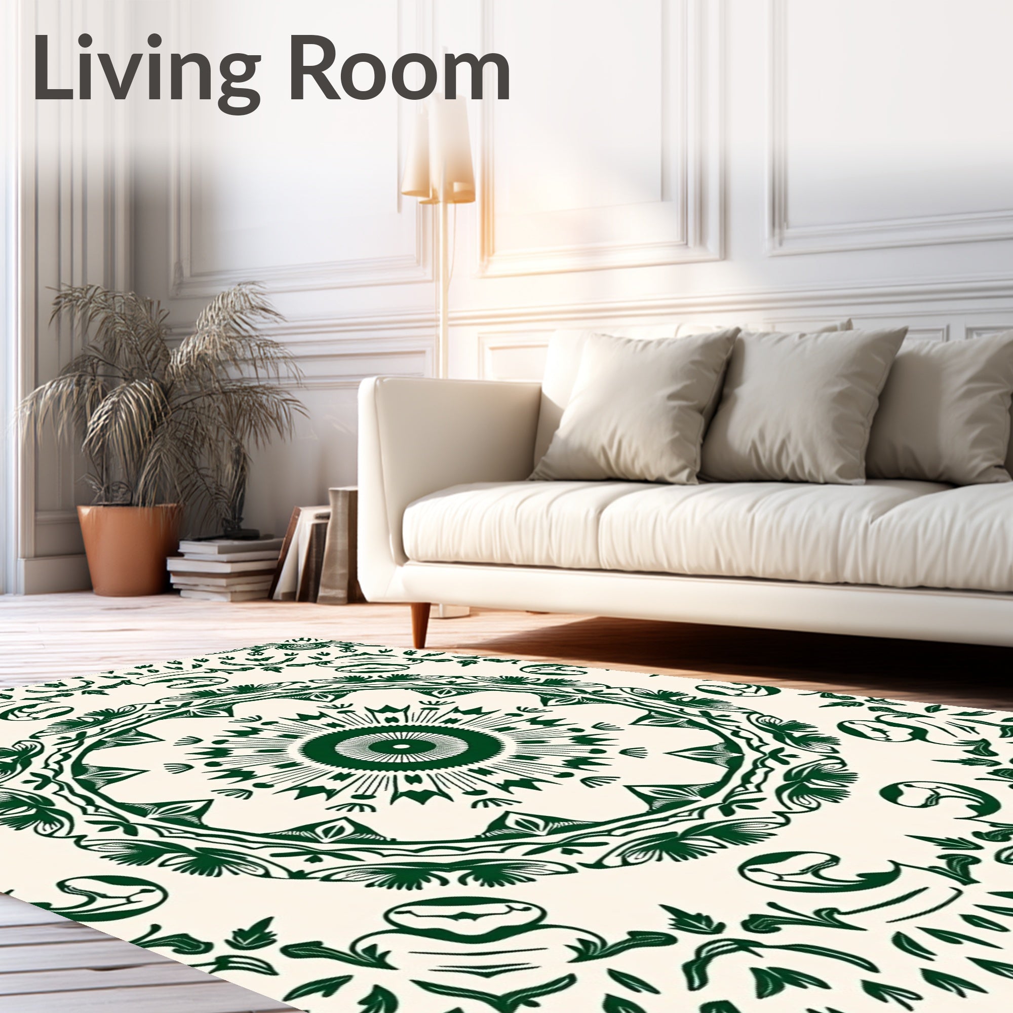 Deep Forest Green Mandalas Accents Rug