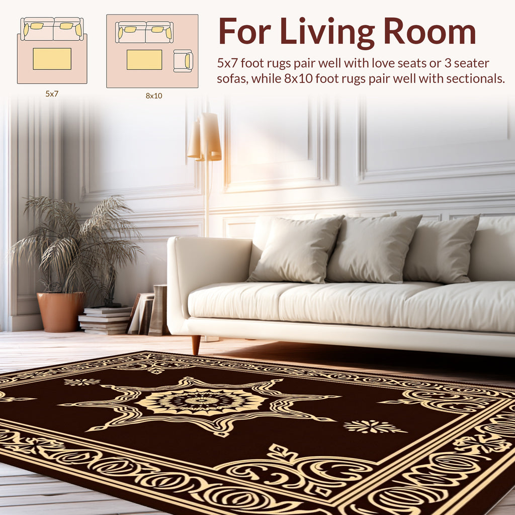 Elegant Medallion Scroll Border Design Rug