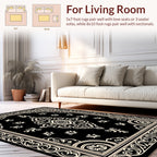Ornate Floral Black Creme Pattern Rug