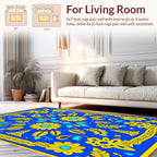 Bold Tropical Floral Blue Yellow Pattern Rug