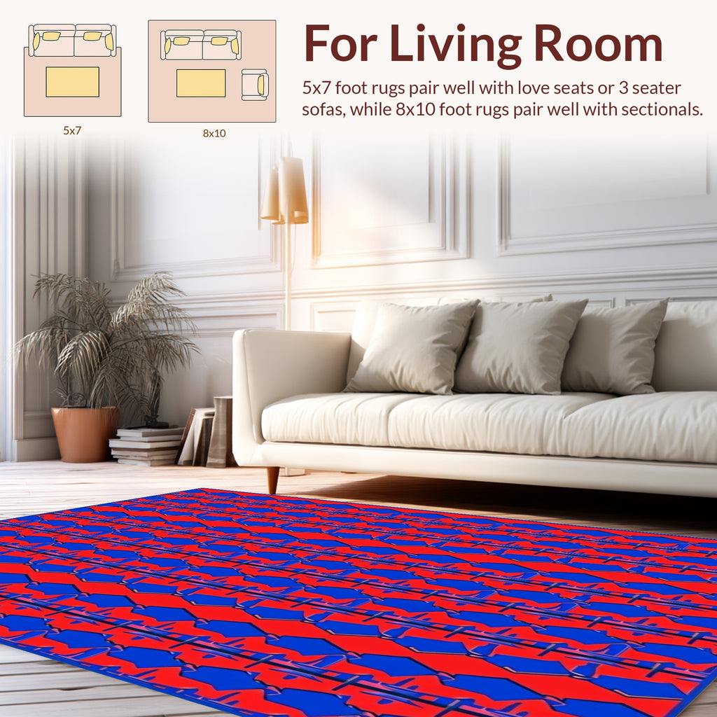 Red Blue Bold Geometric Pattern Rug