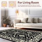 Intricate Black Cream Scrollwork Pattern Rug