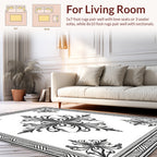 Ornate Black White Floral Patterned Rug