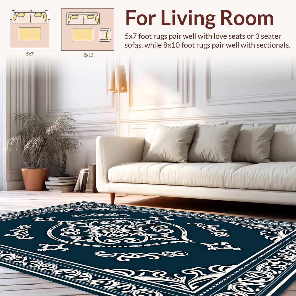 Ornate Floral Medallion Inlaid Geometric Rug