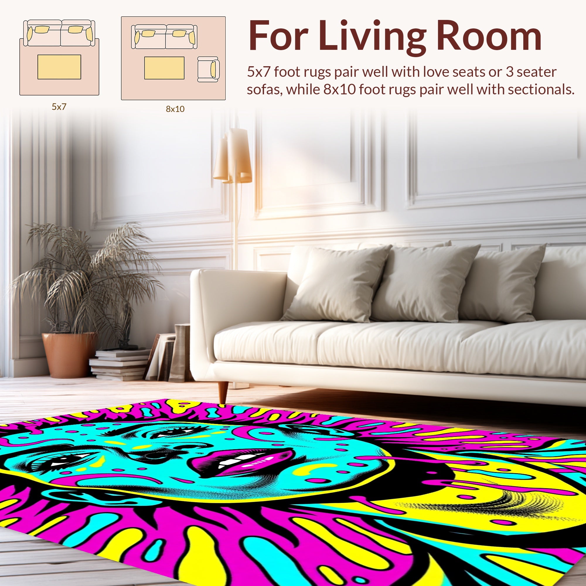 Psychedelic Portrait with Neon Splatter Rug