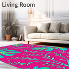 Vibrant Pink Tropical Leaf Swirl Rug