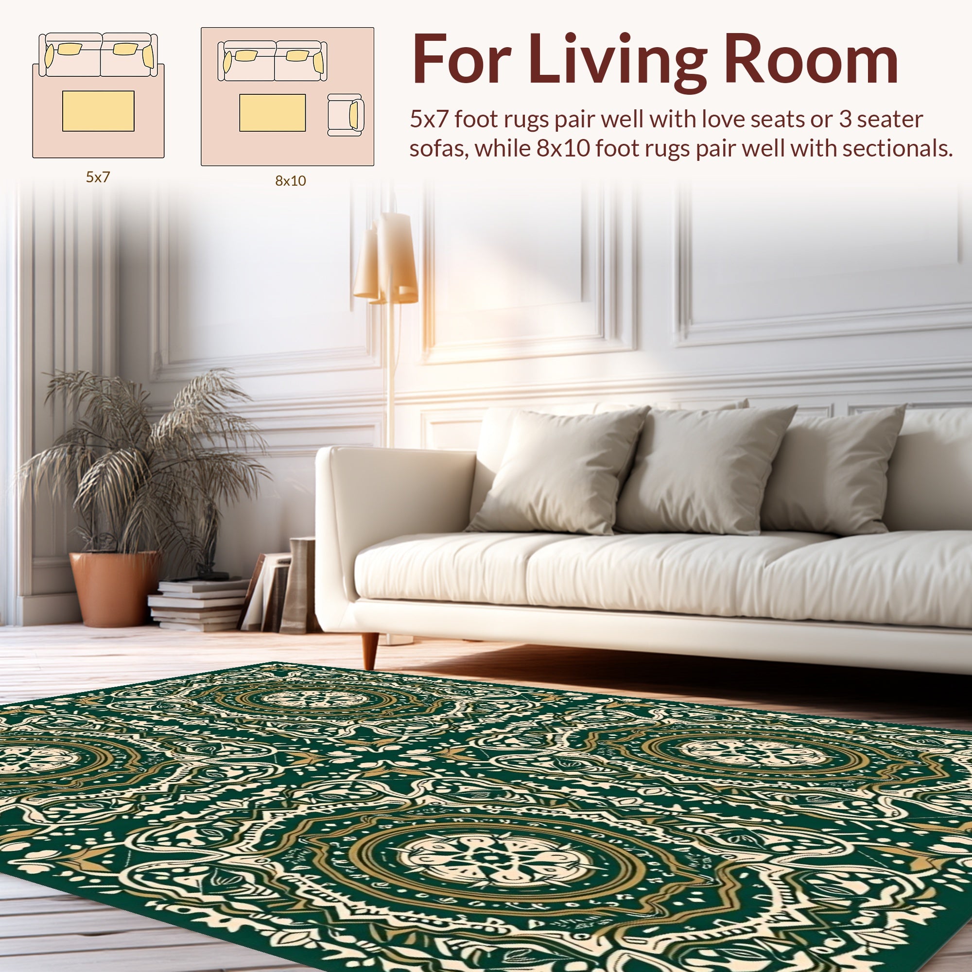 Intricate Medallion Green Gold Pattern Rug