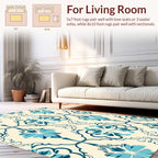 Blue Cream Floral Damask Pattern Rug