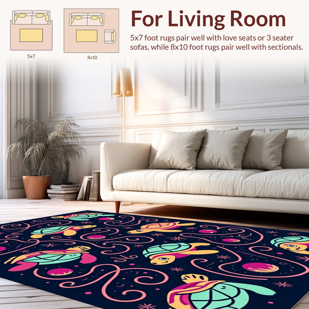 Whimsical Turtle Pattern And Stars Rug