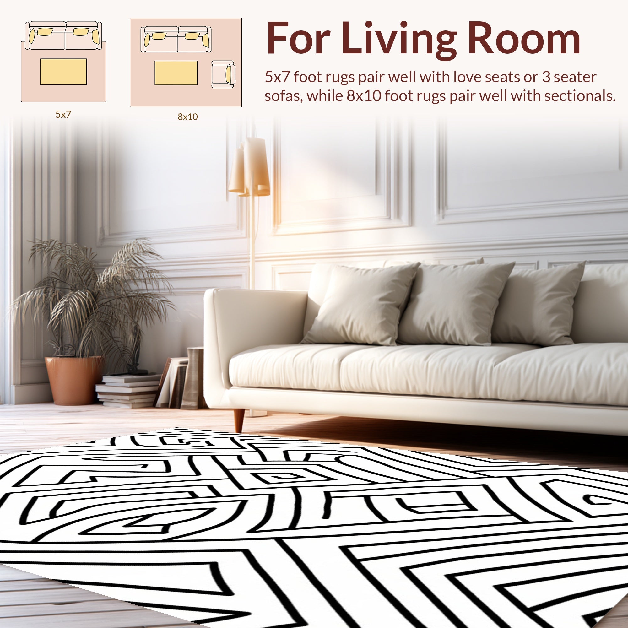 Abstract Black White Maze Design Rug