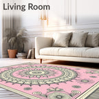 Pink Floral Medallion Mandala Square Rug