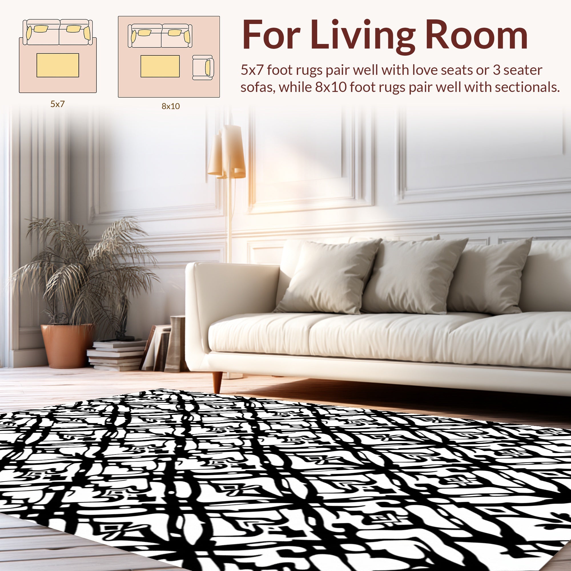Black White Interlocking Pattern Rug