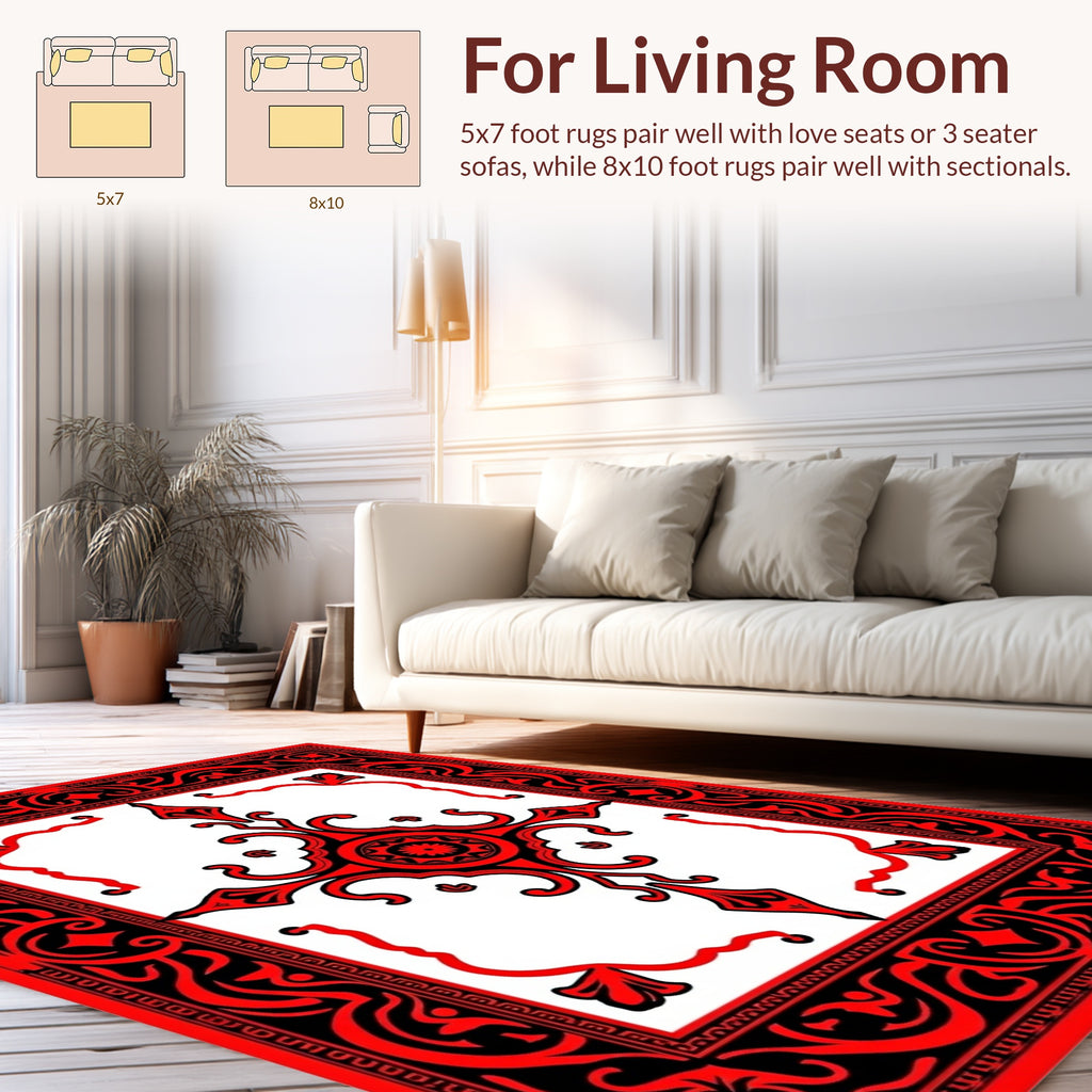 Bold Red Black Ornate Geometric Rug