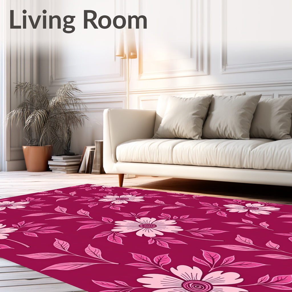 Vibrant Pink Floral Pattern Design Rug