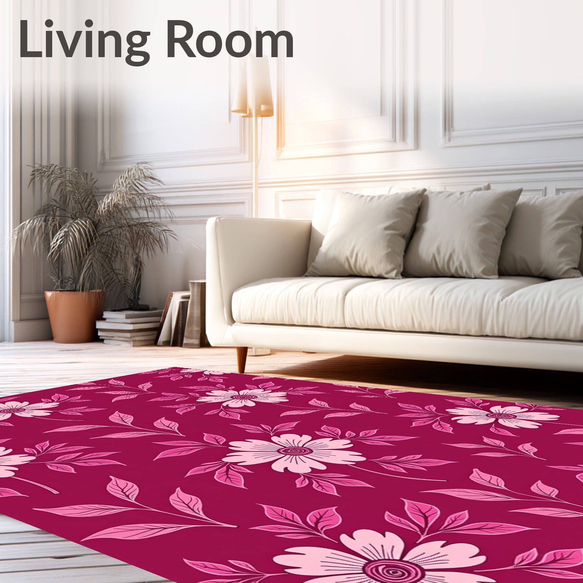 Vibrant Pink Floral Pattern Design Rug